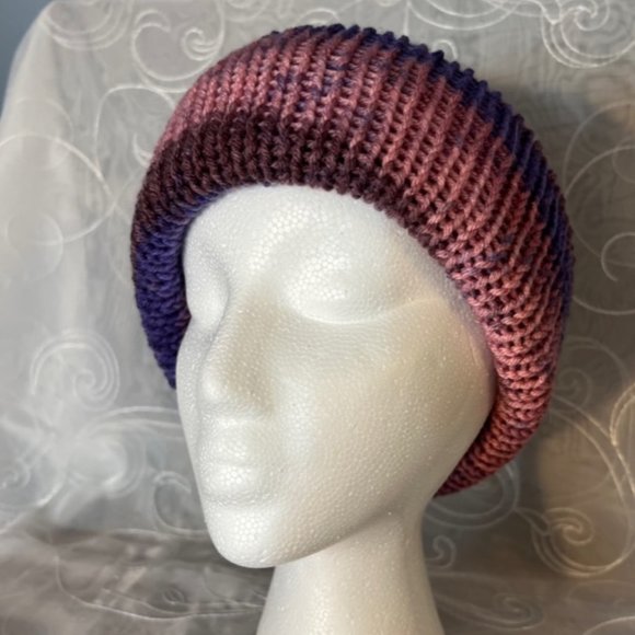 Handmade Hand knitted Purple/Pink/Brown Beanie  NEW - Picture 3 of 4